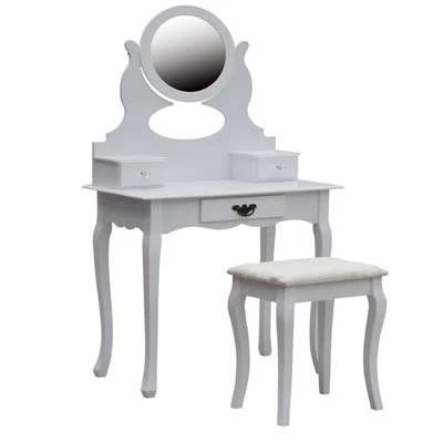 White Dressing Table Mirror with Stool, MD501