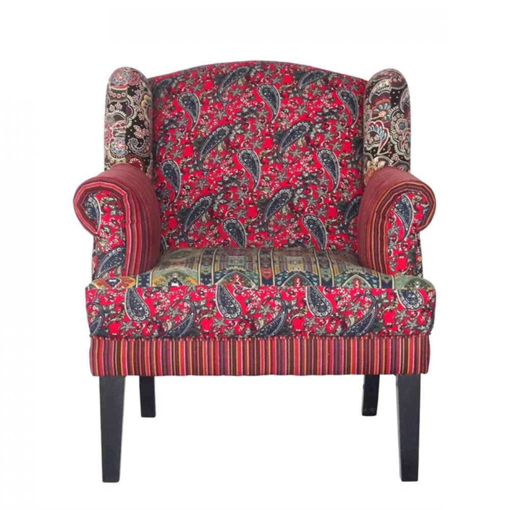 Traditional Patchwork Chair Colorful Fabric Single Sofa, PC023